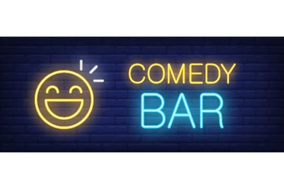 Download Comedy Bar Neon Text with Happy Smiley. - Bar Collection