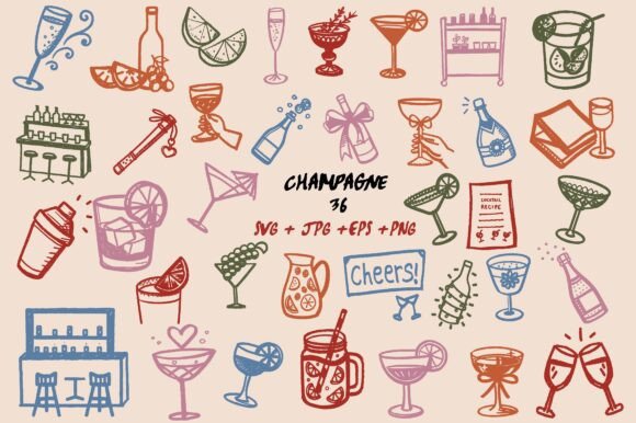 Download Hand Drawn Cocktail Wine Glasses Bar - Bar Collection