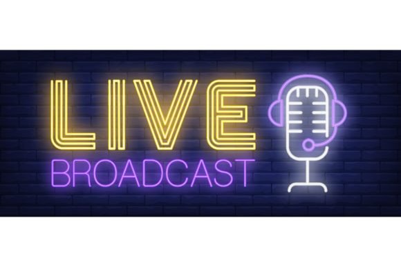 Download Live Broadcast Neon Sign. Headset and Mi - Live broadcast Collection